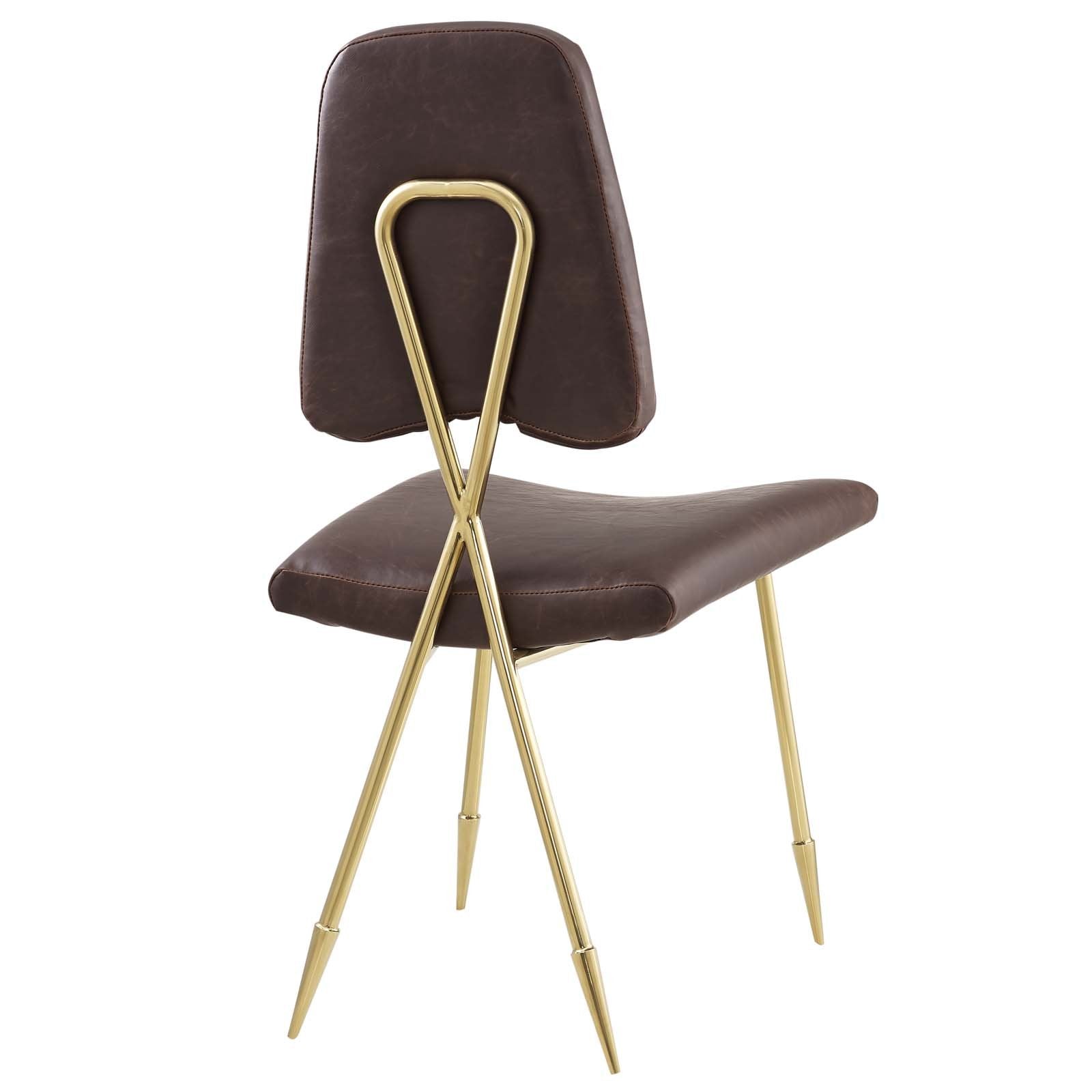 home office desk chairs | CasaFoyer Ponder Dining Side Chair | Comfortable High-Density Foam Seat | Antique Faux Leather Upholstery | Gold Stainless Steel Frame | Versatile Accent Chair for Dining, Living Room, Entryway | Brown | casafoyer.myshopify.com