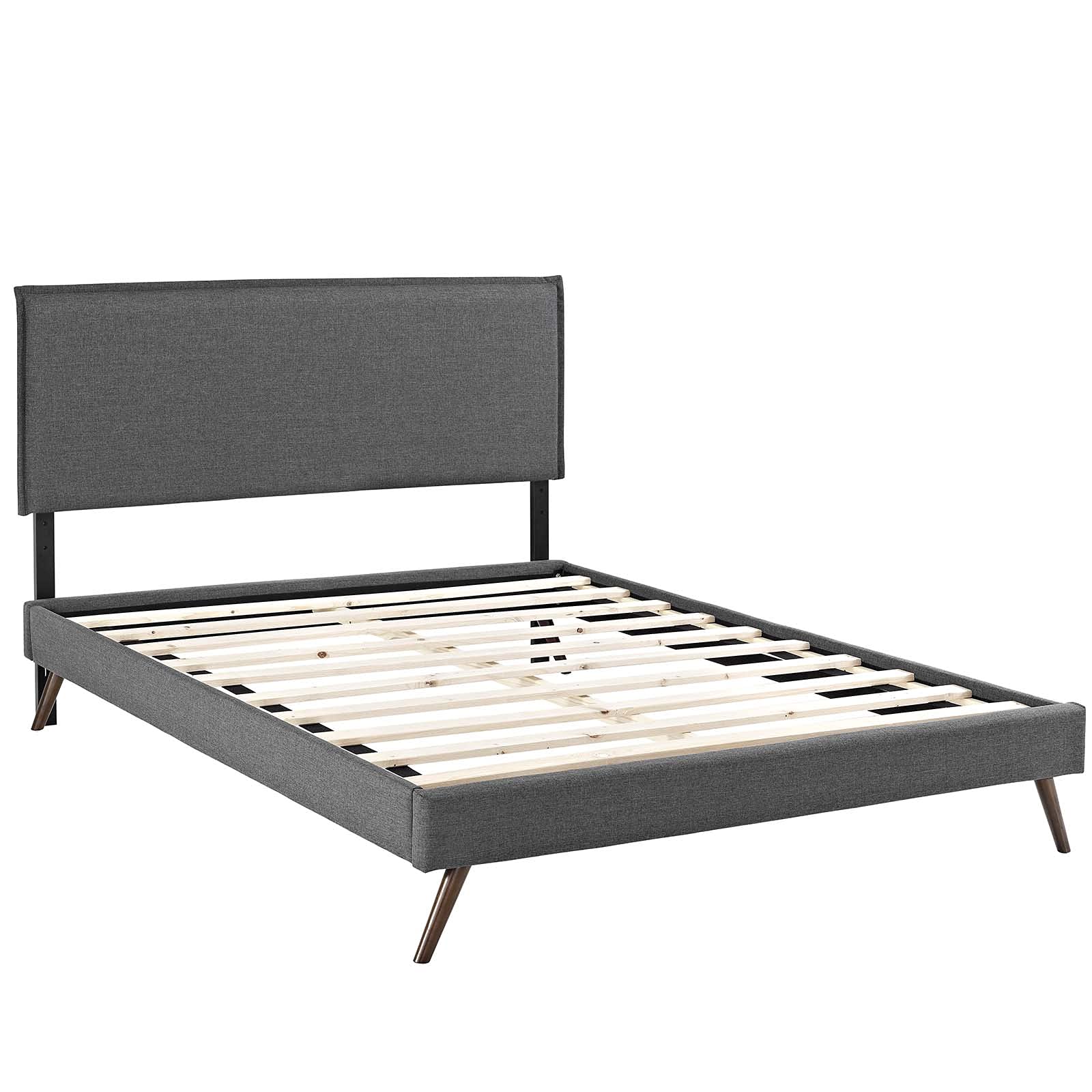 bed frames | CasaFoyer Amaris Platform Bed | Solid Wood Frame | Polyester Upholstery | Tapered Legs | Headboard | Memory Foam Mattress Compatible | Gray | casafoyer.myshopify.com