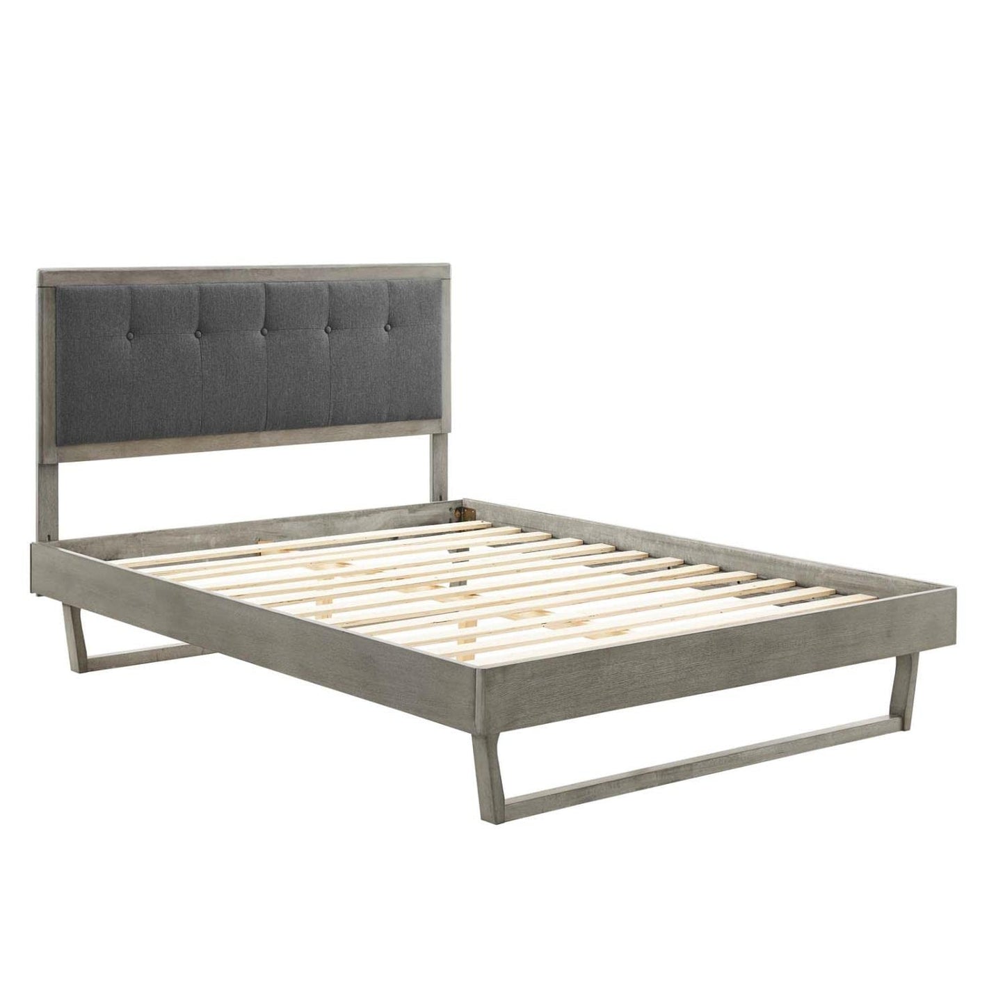bed frames | CasaFoyer Willow Tufted Wood King Platform Bed | Contemporary Charm | Natural Beauty | Mid-Century Design | Sturdy Materials | Wood Slat Support System | Easy Assembly | Gray Charcoal | casafoyer.myshopify.com