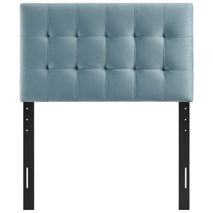 Bed | CasaFoyer Lily Biscuit Tufted Performance Velvet Twin Headboard | Elegant Plush Vintage Look | Stain-Resistant | Adjustable Mounting | Light Blue | casafoyer.myshopify.com