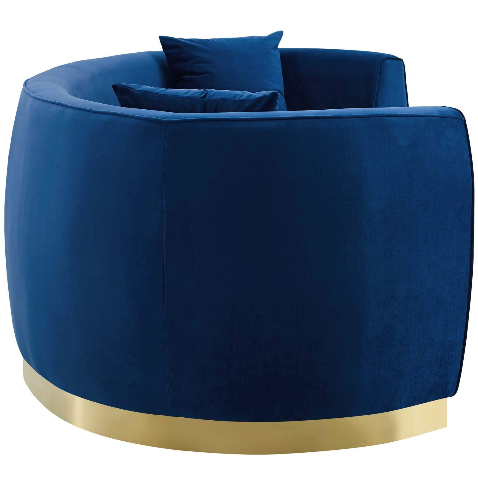 sofas | CasaFoyer Resolute Curved Sofa | Vintage Glamour | Stain-Resistant Velvet | Comfortable Foam Padding | Gold Stainless Steel Base | Fully Assembled | 2 Accent Pillows | casafoyer.myshopify.com