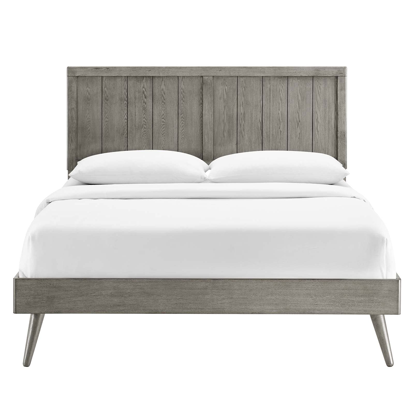 Bed | CasaFoyer Alana Wood Full Platform Bed | Retro Design | Durable Construction | No Box Spring Needed | Gray | casafoyer.myshopify.com