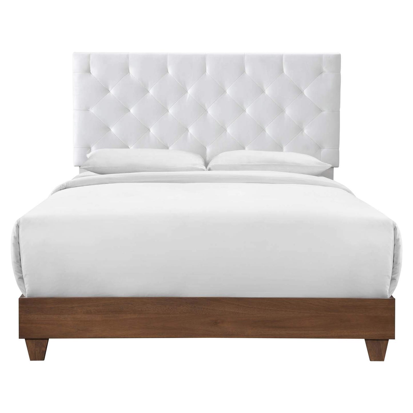 adjustable bed bases | CasaFoyer Rhiannon Diamond Tufted Performance Velvet Upholstered Queen Bed | Walnut White | MDF & Wood Frame | Tapered Legs | Stain-Resistant Velvet Upholstery | Cushioned Tufted Headboard | 800 lbs Weight Capacity | casafoyer.myshopify.com