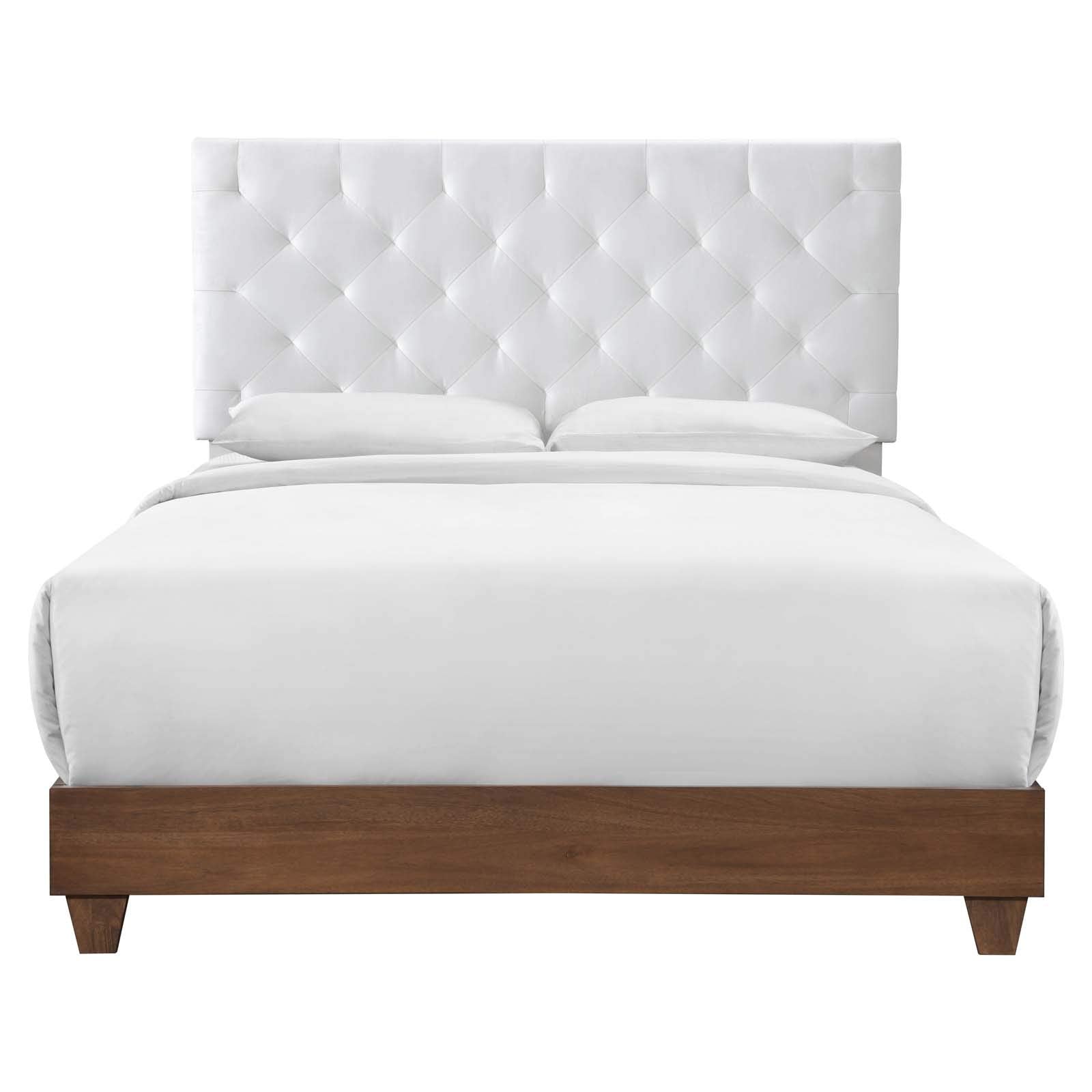 adjustable bed bases | CasaFoyer Rhiannon Diamond Tufted Performance Velvet Upholstered Queen Bed | Walnut White | MDF & Wood Frame | Tapered Legs | Stain-Resistant Velvet Upholstery | Cushioned Tufted Headboard | 800 lbs Weight Capacity | casafoyer.myshopify.com