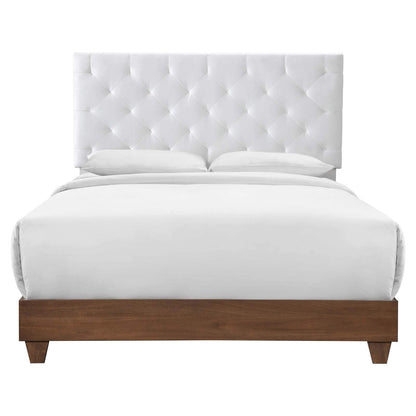 adjustable bed bases | CasaFoyer Rhiannon Diamond Tufted Performance Velvet Upholstered Queen Bed | Walnut White | MDF & Wood Frame | Tapered Legs | Stain-Resistant Velvet Upholstery | Cushioned Tufted Headboard | 800 lbs Weight Capacity | casafoyer.myshopify.com