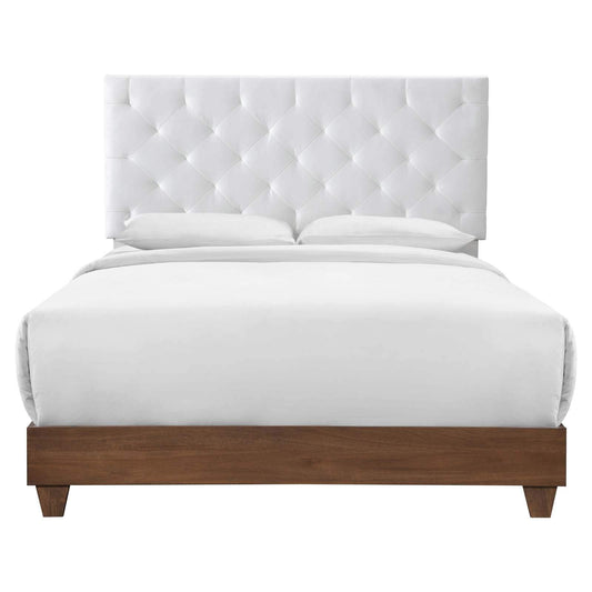adjustable bed bases | CasaFoyer Rhiannon Diamond Tufted Performance Velvet Upholstered Queen Bed | Walnut White | MDF & Wood Frame | Tapered Legs | Stain-Resistant Velvet Upholstery | Cushioned Tufted Headboard | 800 lbs Weight Capacity | casafoyer.myshopify.com