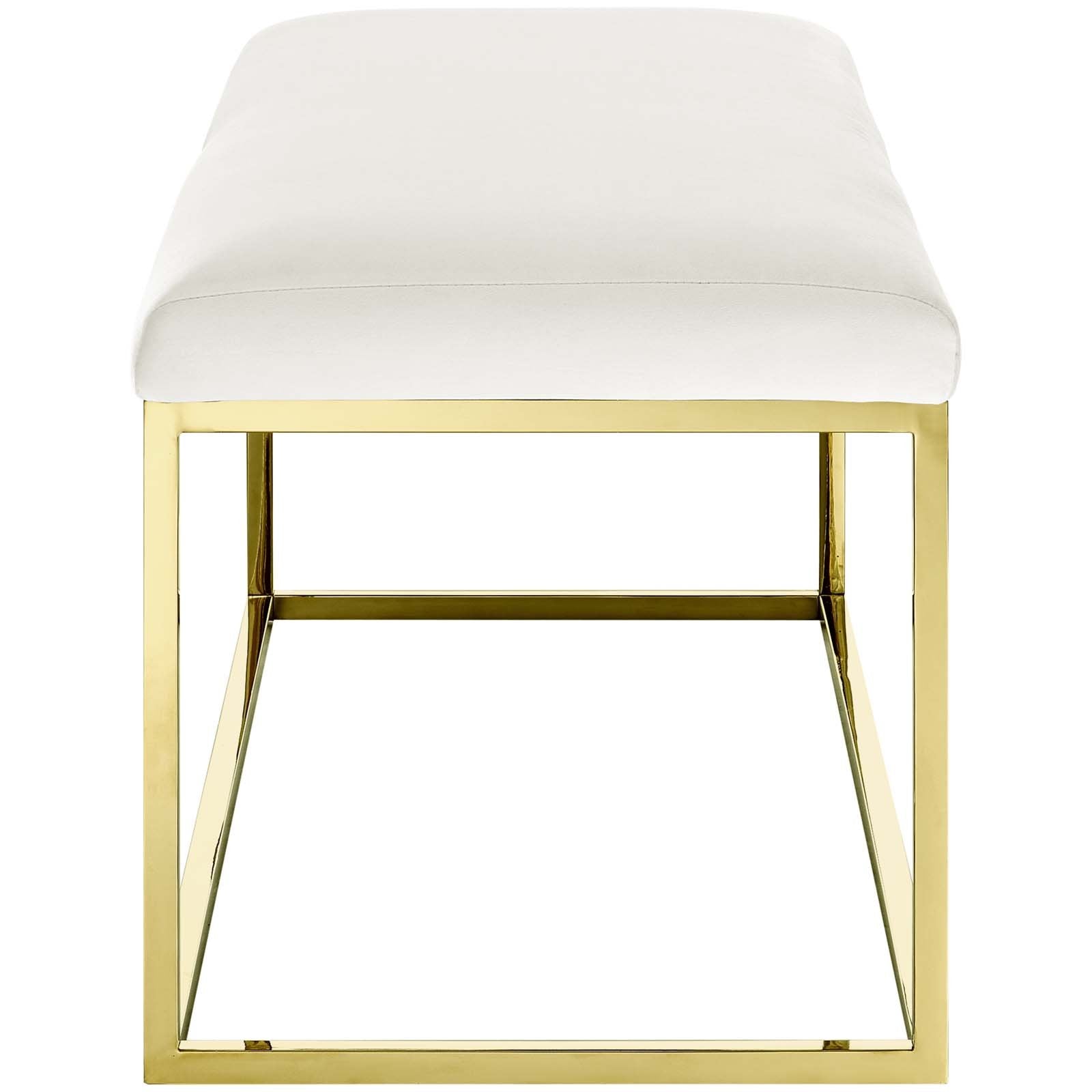 ottomans | CasaFoyer Anticipate Bench | Elegant & Modern | Polished Stainless Steel Base | Luxurious Velvet Polyester Fabric | Non-Marking Foot Caps | Comfortable & Stylish | Weight Capacity up to 331 lbs | Hassle-Free Assembly | Gold Ivory Color | casafoyer.myshopify.com