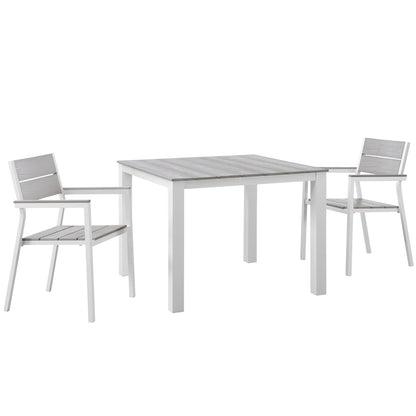 Dining Table | Maine Outdoor Patio Dining Furniture Collection | Synthetic Wood Grain Plank Boards | Aluminum Frame | Perfect for Contemporary Outdoor Dining | Includes Dining Table & 2 Armchairs | casafoyer.myshopify.com