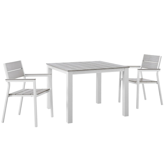 Dining Table | Maine Outdoor Patio Dining Furniture Collection | Synthetic Wood Grain Plank Boards | Aluminum Frame | Perfect for Contemporary Outdoor Dining | Includes Dining Table & 2 Armchairs | casafoyer.myshopify.com