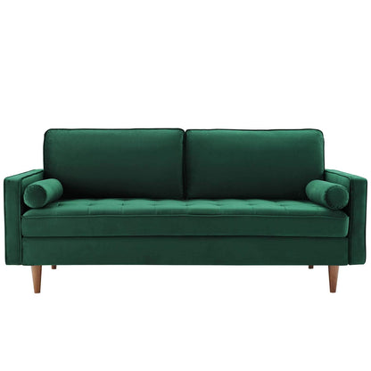 sofas | CasaFoyer Valour Performance Velvet Sofa | Timeless Charm | Stain-Resistant | Comfortable | Walnut Legs | Portable Box | Green | casafoyer.myshopify.com