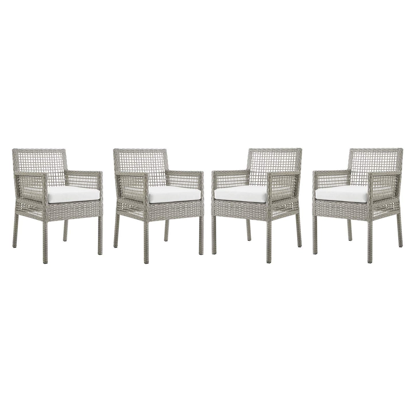 sofas | CasaFoyer Aura Outdoor Patio Dining Chair Set of 4 | Gray Wicker Rattan | Powder-Coated Aluminum Frame | All-Weather Cushion | Non-Marking Foot Caps | casafoyer.myshopify.com