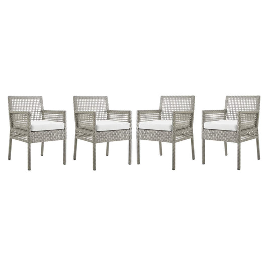 sofas | CasaFoyer Aura Outdoor Patio Dining Chair Set of 4 | Gray Wicker Rattan | Powder-Coated Aluminum Frame | All-Weather Cushion | Non-Marking Foot Caps | casafoyer.myshopify.com