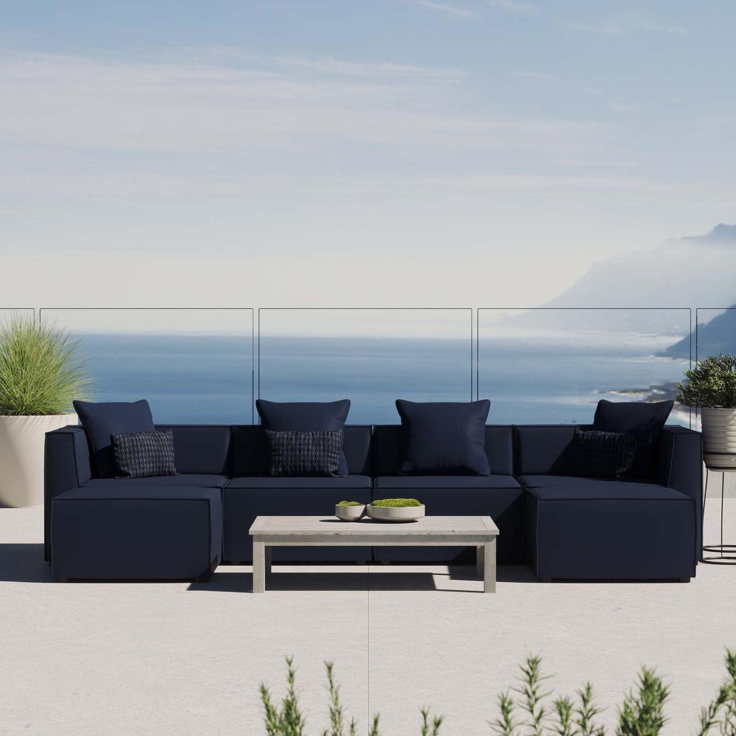 executive chairs | CasaFoyer Outdoor Patio Saybrook Upholstered 6-Piece Sectional Sofa | All-Weather, Water & UV-Resistant | French Piping Details | Durable & Long-Lasting | Includes Armless Chairs, Corner Chairs, & Ottomans | Navy | casafoyer.myshopify.com