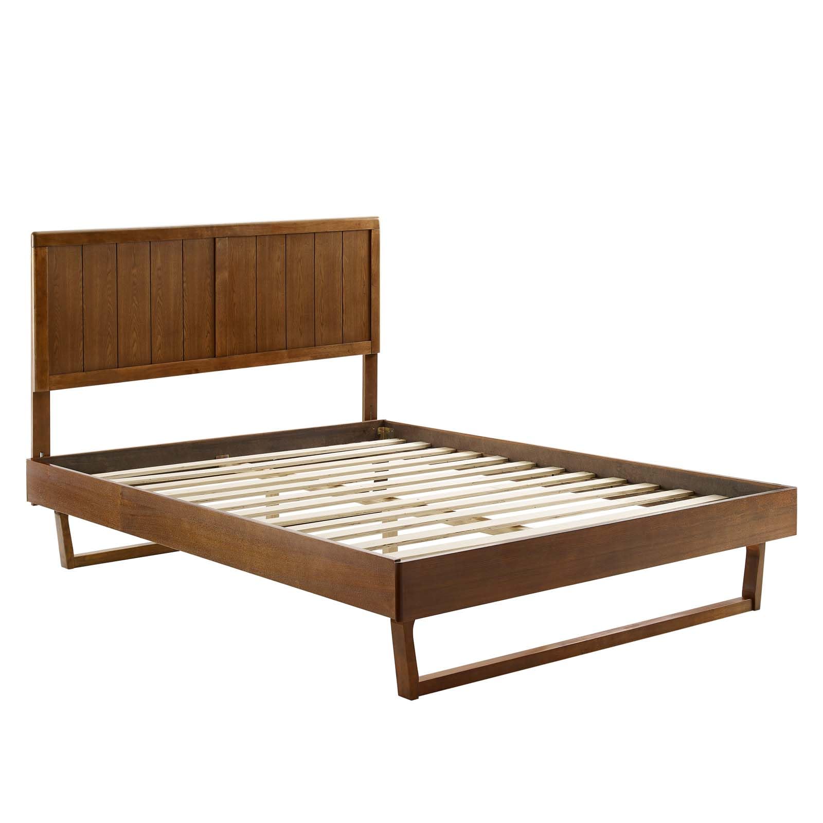 bed frames | CasaFoyer Alana Wood King Platform Bed | Modern Style | Retro Design | Wood Paneling | Sturdy Frame | No Box Spring Needed | Easy Assembly | Walnut | casafoyer.myshopify.com