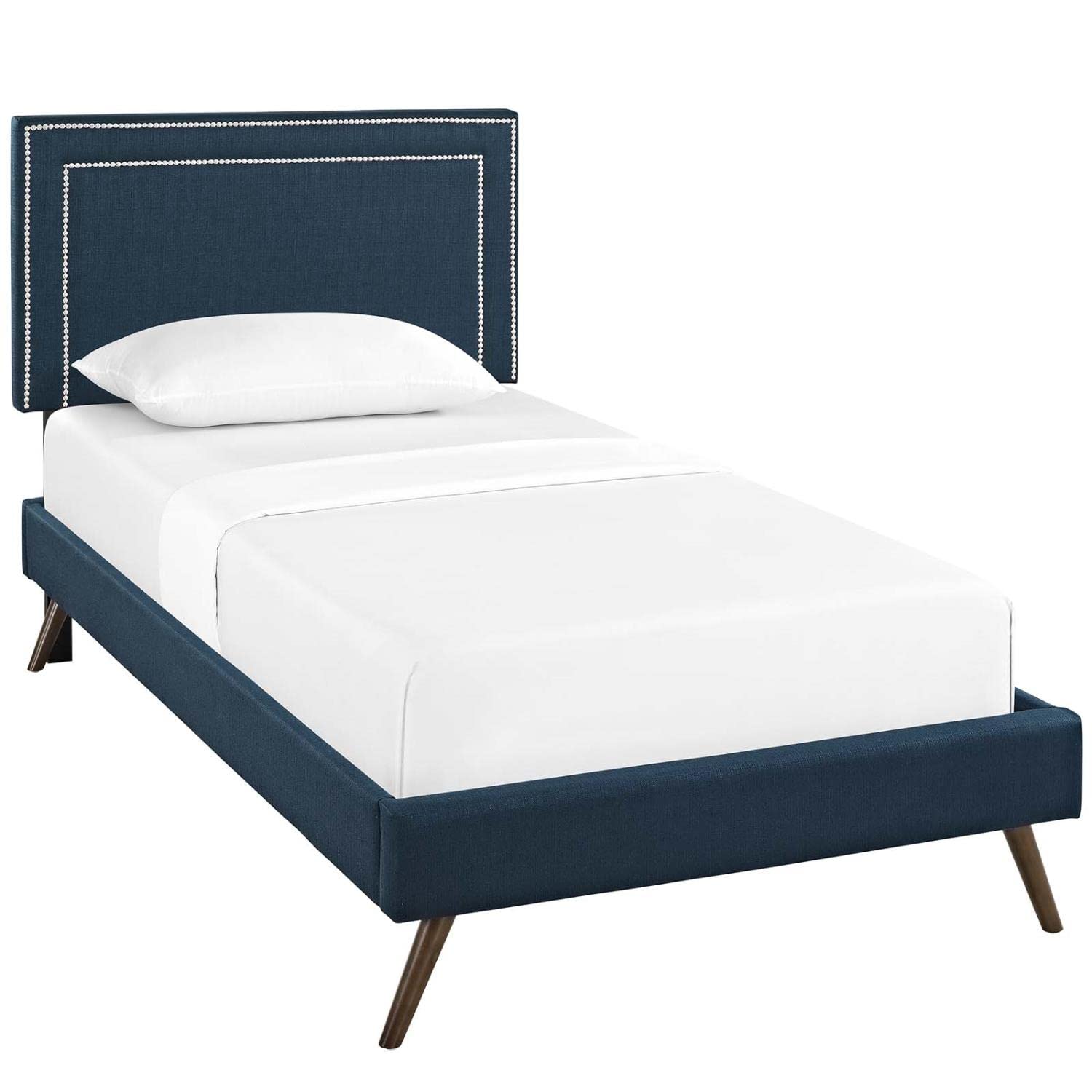 Bed | CasaFoyer Virginia Platform Bed | Solid Wood Frame | Polyester Upholstery | Tapered Legs | No Box Spring Needed | Compatible with Memory Foam Mattresses | Perfect for Mid-Century Modern and Contemporary Bedrooms | Assembly Required (Mattress Not Included) | casafoyer.myshopify.com