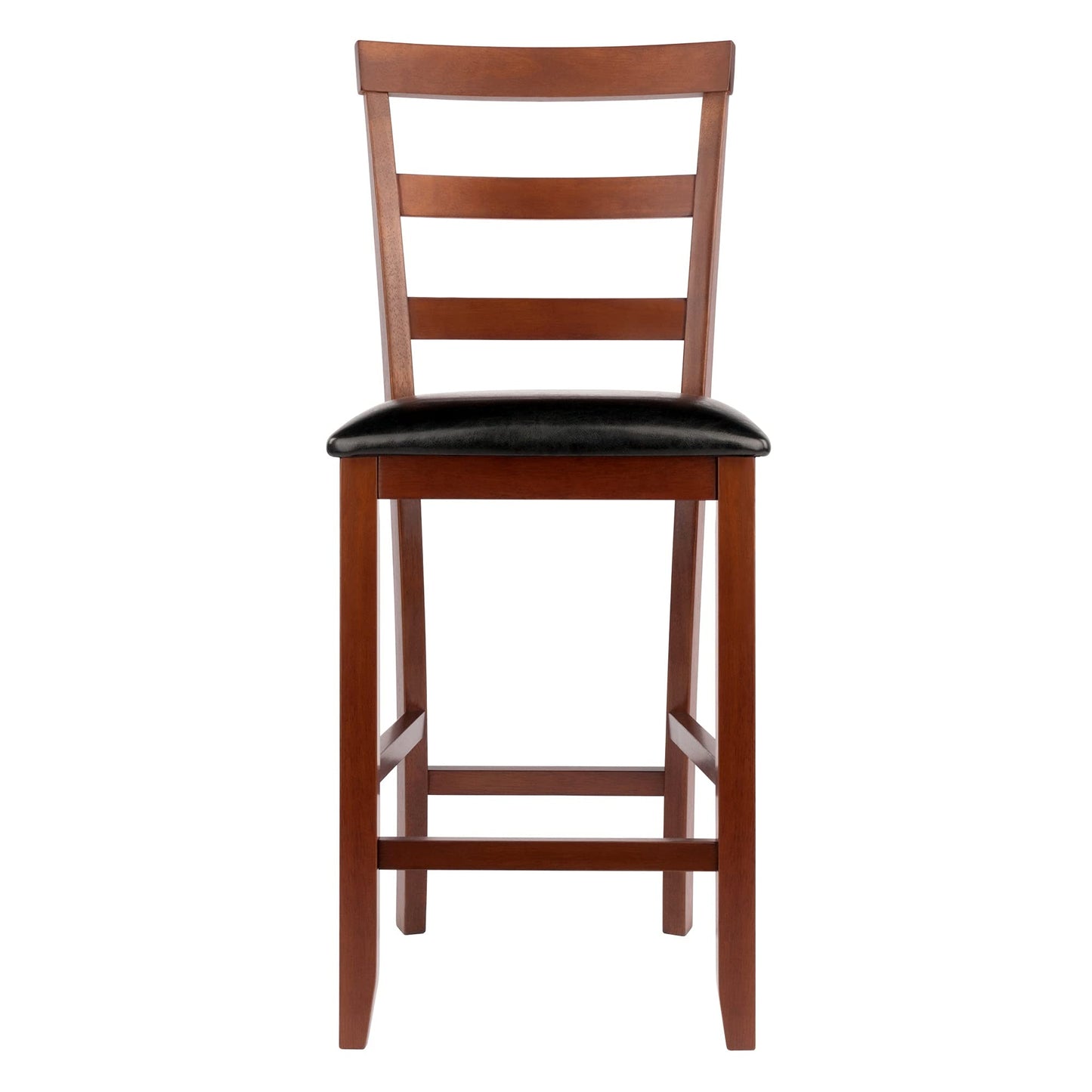 barstools | CasaFoyer Simone 2-Pc Ladder Back Counter Stool Set | Black Faux Leather | Walnut Frame | Comfortable Cushioning | 25H Seat Height | casafoyer.myshopify.com