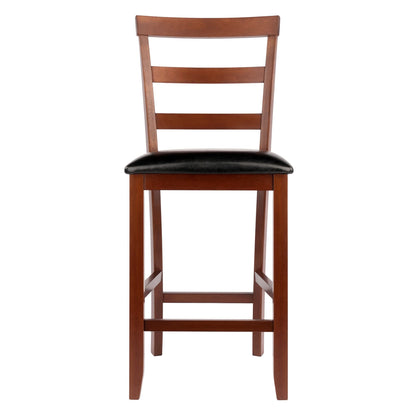 barstools | CasaFoyer Simone 2-Pc Ladder Back Counter Stool Set | Black Faux Leather | Walnut Frame | Comfortable Cushioning | 25H Seat Height | casafoyer.myshopify.com