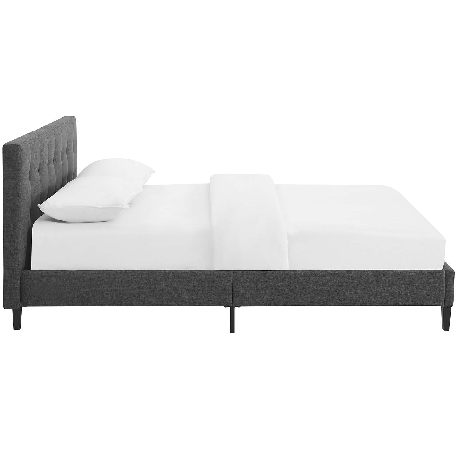 bed frames | CasaFoyer Linnea Platform Bed | Elegant Upholstered Full Bed Frame | Tufted Headboard | Solid Wood Legs | Slatted Support System | Gray | casafoyer.myshopify.com