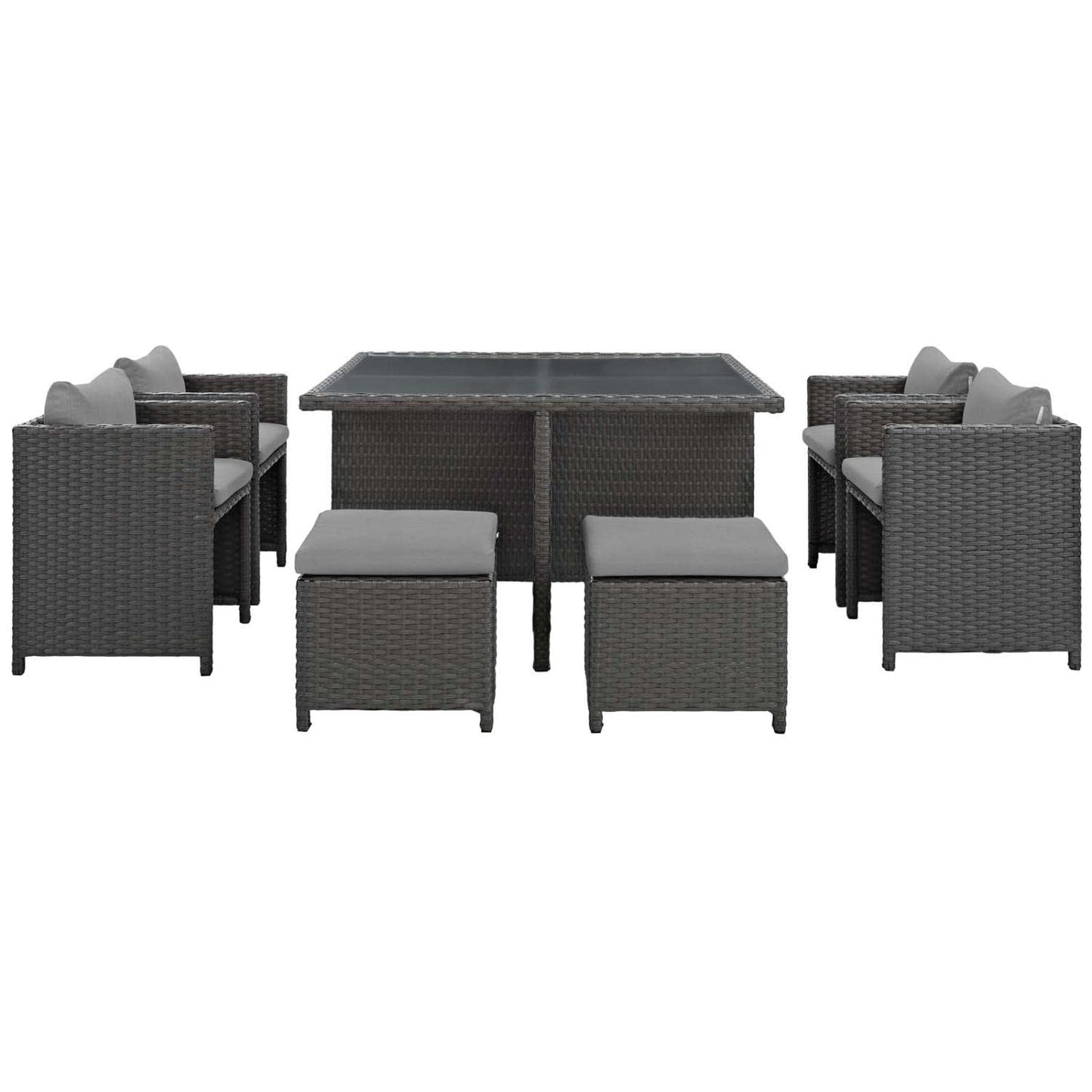 Dining Table | Sojourn Outdoor Patio Dining Furniture Set | 9 Piece Sunbrella Dining Set | Wicker Chairs, Stools, and Table | casafoyer.myshopify.com
