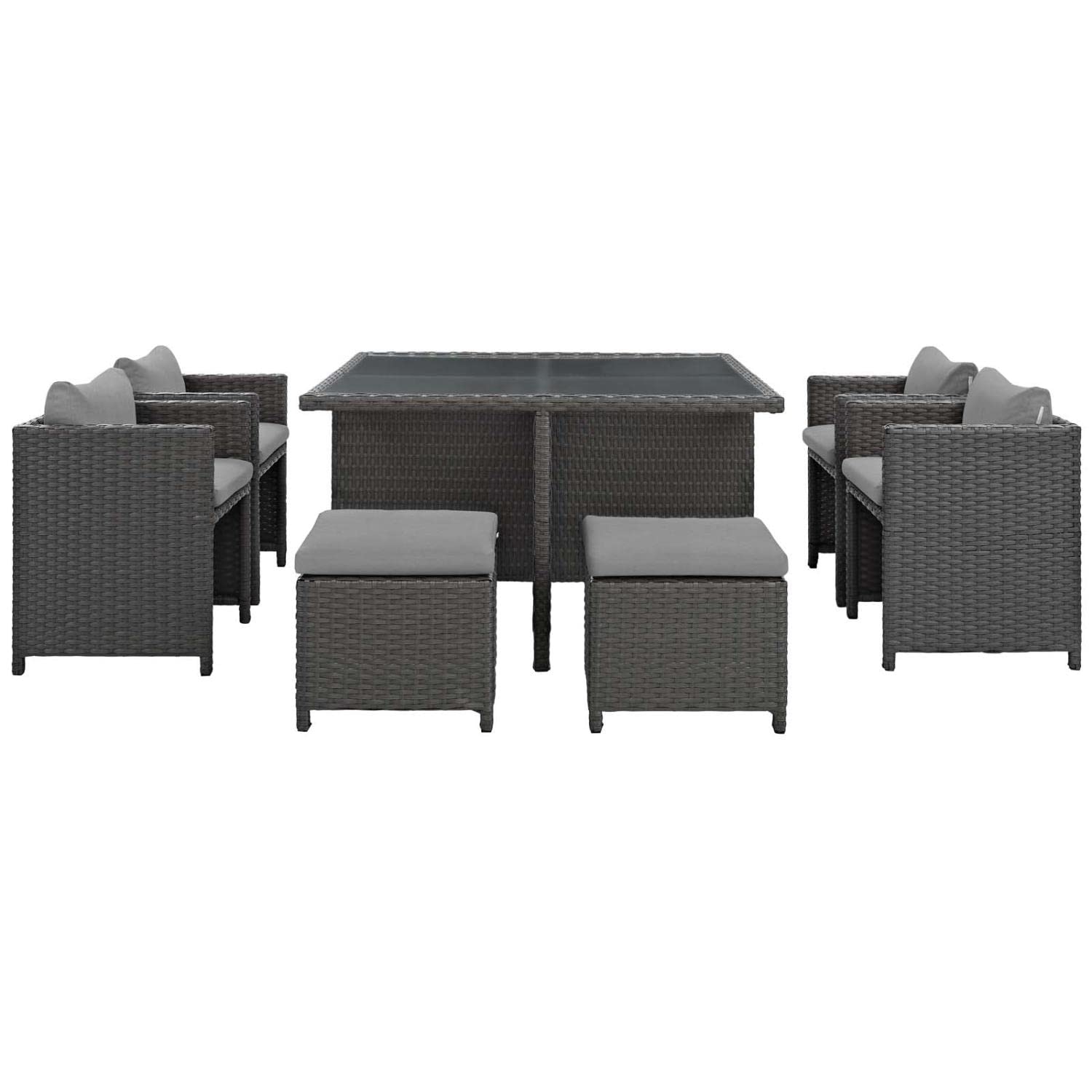 Dining Table | Sojourn Outdoor Patio Dining Furniture Set | 9 Piece Sunbrella Dining Set | Wicker Chairs, Stools, and Table | casafoyer.myshopify.com