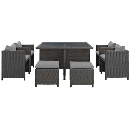 Dining Table | Sojourn Outdoor Patio Dining Furniture Set | 9 Piece Sunbrella Dining Set | Wicker Chairs, Stools, and Table | casafoyer.myshopify.com