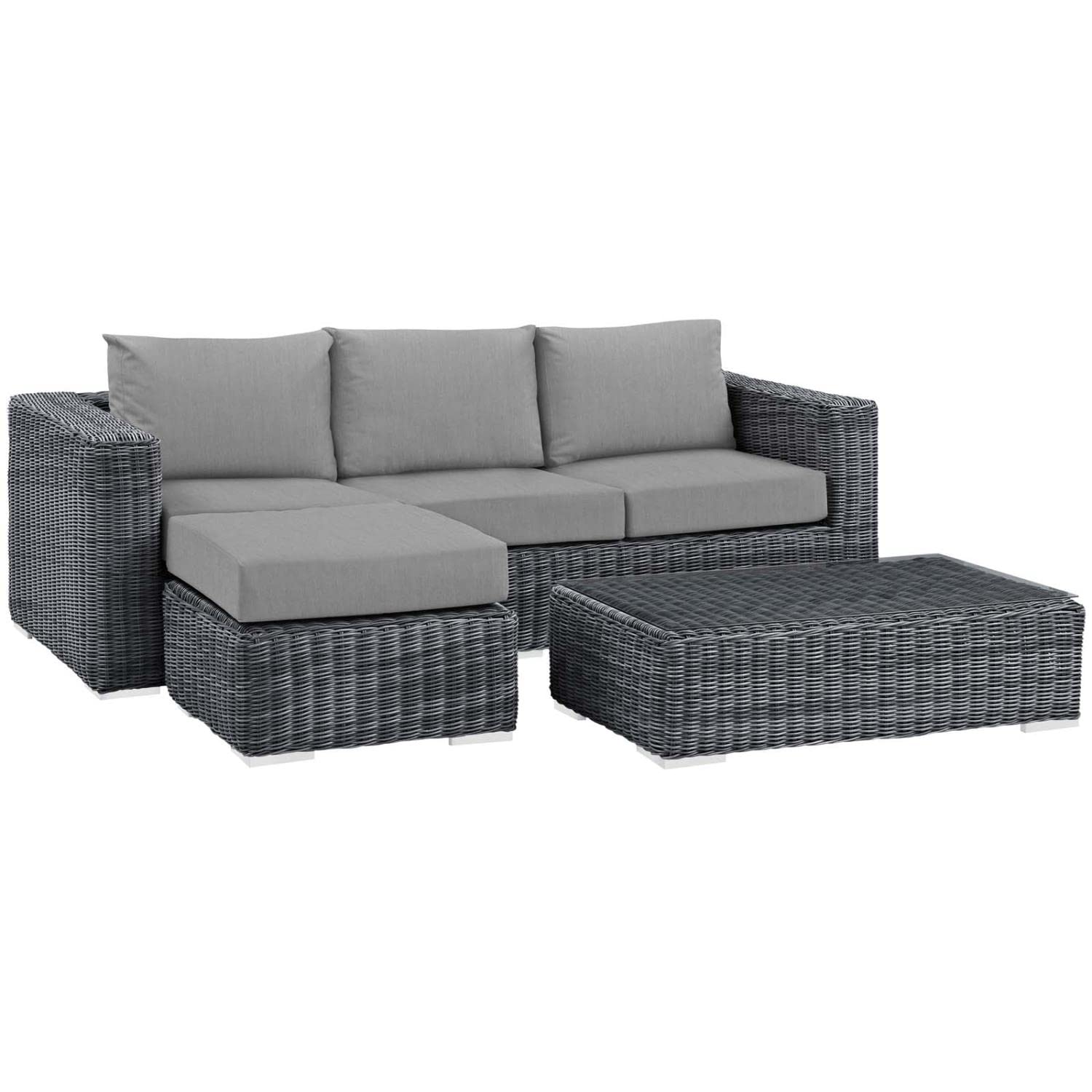 Patio Furniture Sets | Summon Outdoor Patio Sectional Sofa Set | Two-Tone Rattan | Sunbrella Cushions | Aluminum Frame | Coffee Table | Ottoman | Sofa | Canvas Gray | casafoyer.myshopify.com