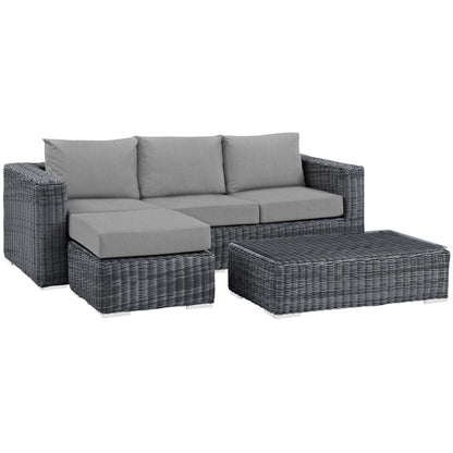 Patio Furniture Sets | Summon Outdoor Patio Sectional Sofa Set | Two-Tone Rattan | Sunbrella Cushions | Aluminum Frame | Coffee Table | Ottoman | Sofa | Canvas Gray | casafoyer.myshopify.com