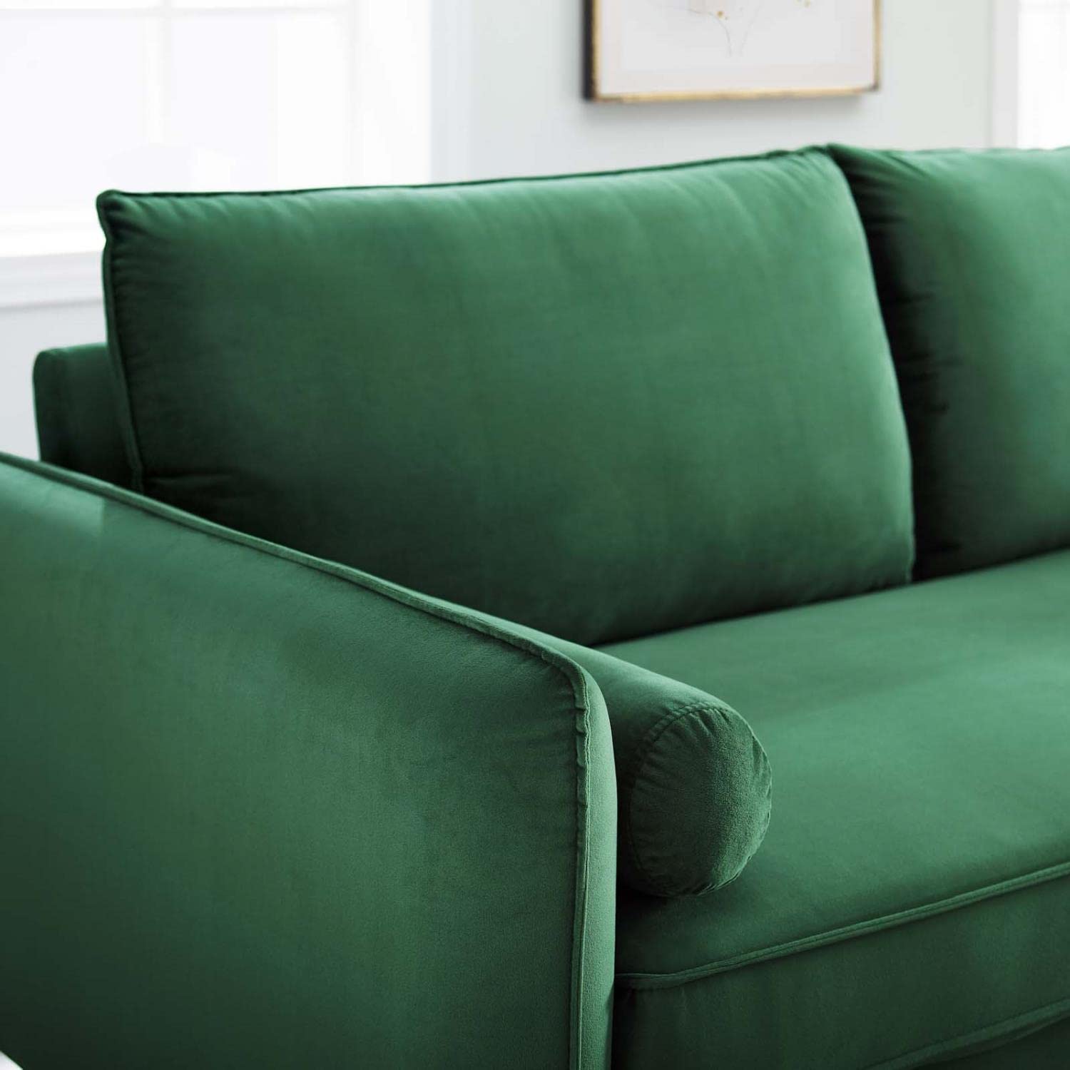 sofas | CasaFoyer Revive Upholstered Performance Velvet Sofa | Comfortable & Stylish Design | Stain-Resistant Upholstery | Splayed Gold Legs | Emerald | casafoyer.myshopify.com