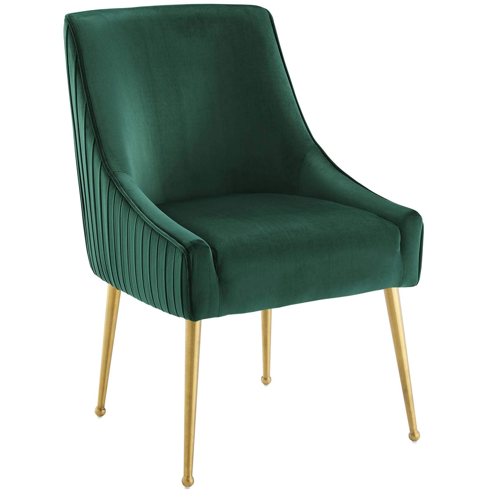 home office desk chairs | CasaFoyer Discern Performance Velvet Pleated Back Dining Chair Set of 2 | Sturdy Wood | Foam Padding | Gold Legs | Ideal for Dining, Kitchen, Living Room | Non-Marking Foot Caps | Green | casafoyer.myshopify.com