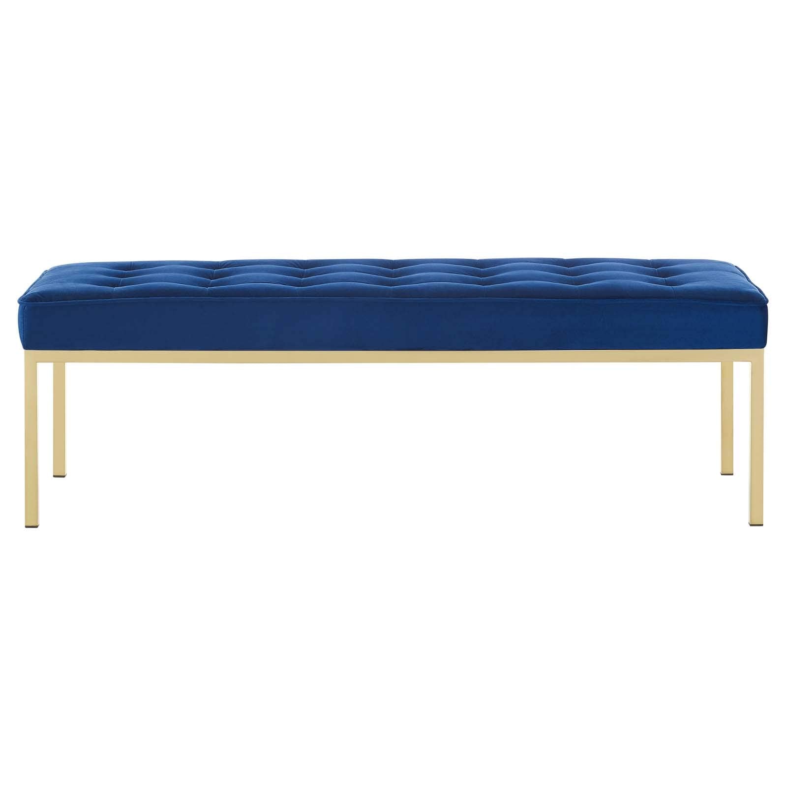 home office desk chairs | CasaFoyer Loft Button Tufted Performance Velvet Accent Bench | Gold Navy | Stainless Steel Frame | 300 lbs Weight Capacity | casafoyer.myshopify.com