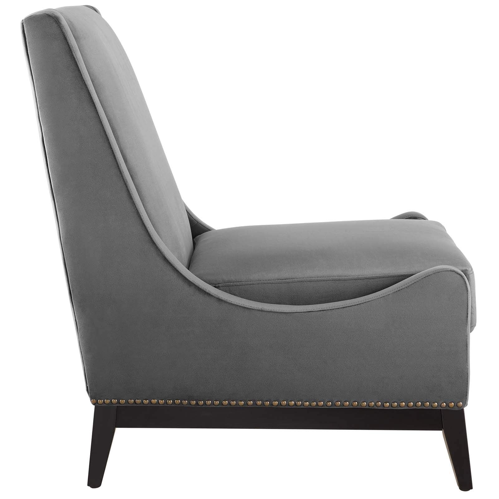 home office desk chairs | CasaFoyer Confident Accent Lounge Chair | Luxurious Plush Velvet | Nailhead Trim | Sturdy Rubberwood Frame | Removable Seat Cushion | Gray | casafoyer.myshopify.com