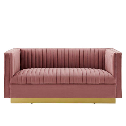 sofas | CasaFoyer Sanguine Performance Velvet Loveseat | Retro Modern Elegance | Stain-Resistant Upholstery | Ultimate Comfort & Support | Gold Stainless Steel Base | casafoyer.myshopify.com