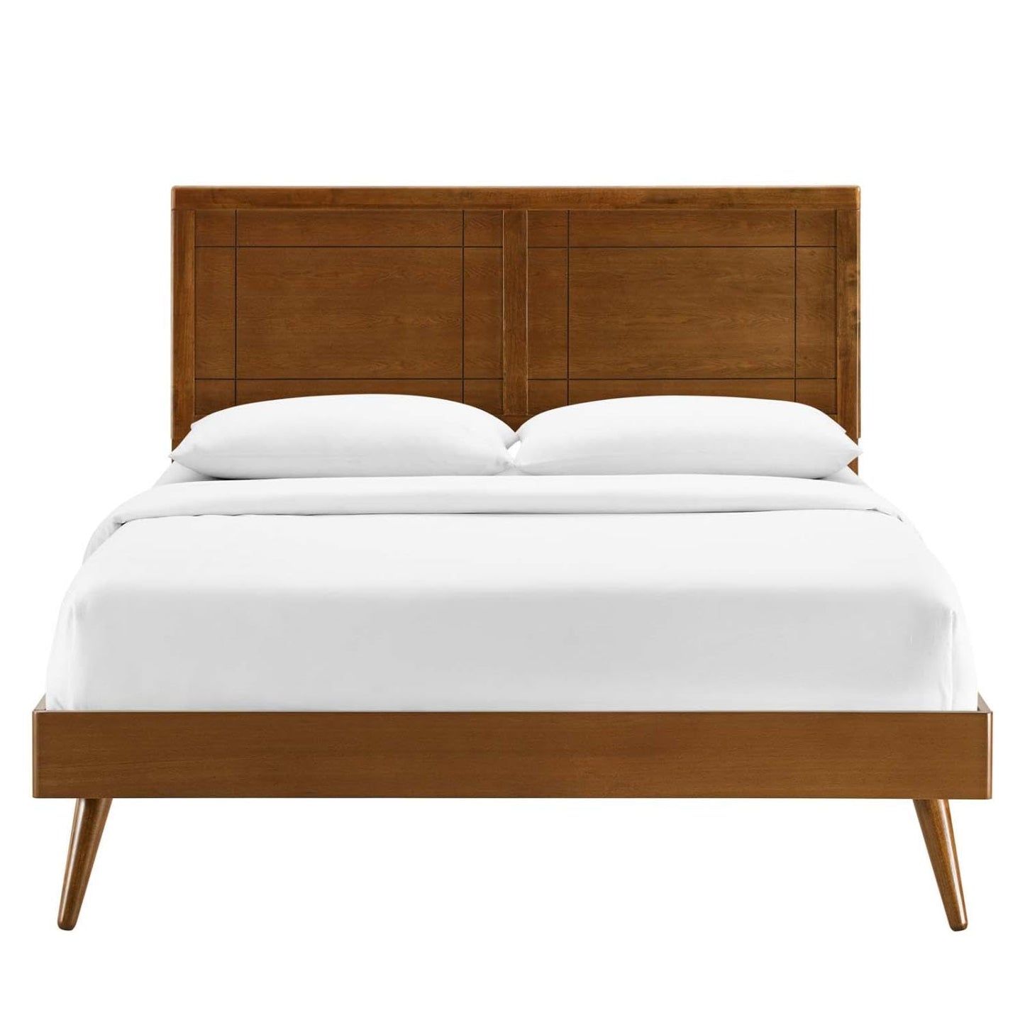 Bed | CasaFoyer Marlee Wood Queen Platform Bed | Modern Design | Retro Details | Organic Aesthetics | Durable Construction | No Box Spring Needed | Accommodates Various Mattresses | Easy Assembly | Walnut Finish | casafoyer.myshopify.com
