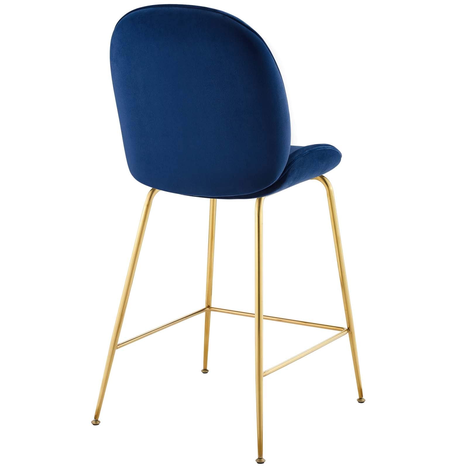 barstools | Scoop Gold Stainless Steel Leg Counter Stool | Vintage Glamour | Performance Velvet | Navy | casafoyer.myshopify.com