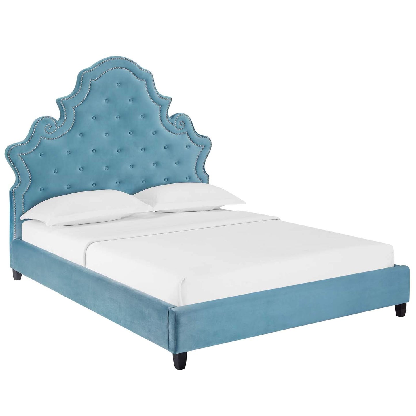 adjustable bed bases | CasaFoyer Valentina Performance Velvet Tufted Nailhead Queen Platform Bed | Sea Blue | Stain-Resistant Polyester | Wood Slat Support | 1322 lbs Capacity | casafoyer.myshopify.com