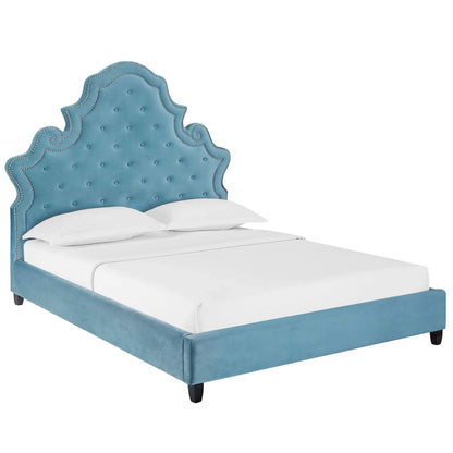 adjustable bed bases | CasaFoyer Valentina Performance Velvet Tufted Nailhead Queen Platform Bed | Sea Blue | Stain-Resistant Polyester | Wood Slat Support | 1322 lbs Capacity | casafoyer.myshopify.com