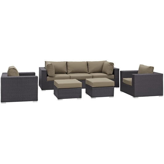 kitchen and dining room sets | CasaFoyer Convene Outdoor Sectional Set | Synthetic Rattan | Aluminum Frame | All-Weather Cushions | Patio Sofa, Armless Chair, Corner, Ottoman | Espresso Mocha | casafoyer.myshopify.com