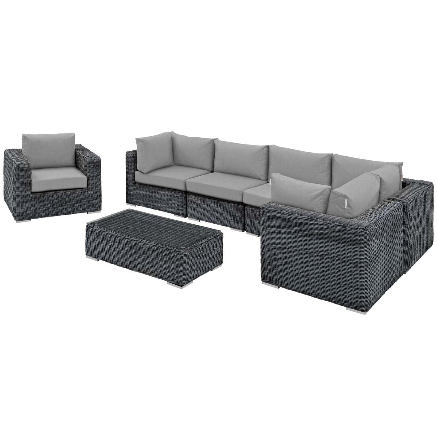 Patio Furniture Sets | Summon Outdoor Patio Sectional Sofa Set | Two-Tone Rattan | Sunbrella Cushions | UV Protection | Aluminum Frame | 7 Piece Set | casafoyer.myshopify.com