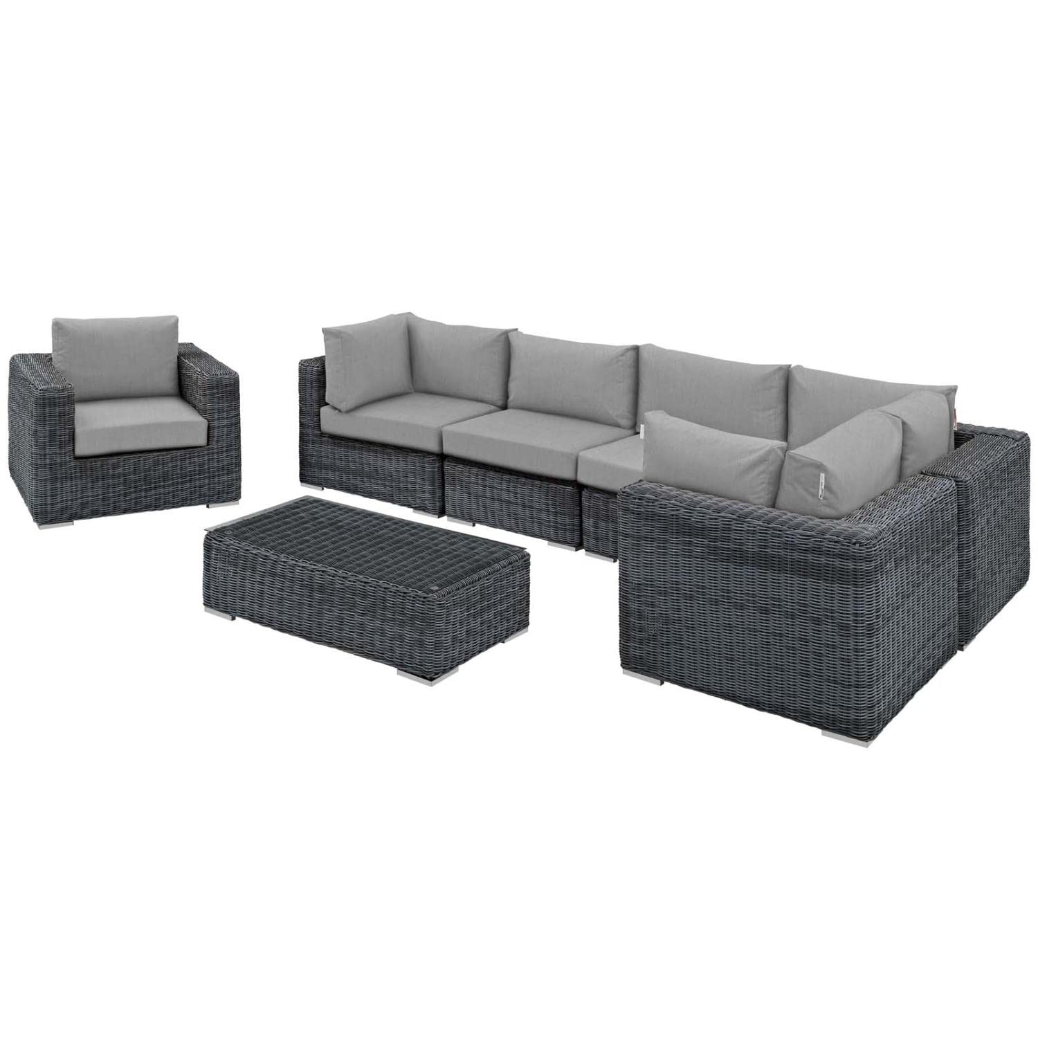 Patio Furniture Sets | Summon Outdoor Patio Sectional Sofa Set | Two-Tone Rattan | Sunbrella Cushions | UV Protection | Aluminum Frame | 7 Piece Set | casafoyer.myshopify.com