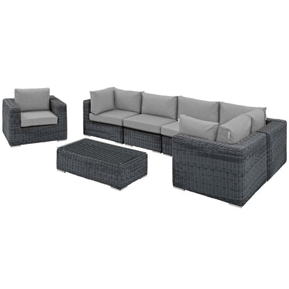 Patio Furniture Sets | Summon Outdoor Patio Sectional Sofa Set | Two-Tone Rattan | Sunbrella Cushions | UV Protection | Aluminum Frame | 7 Piece Set | casafoyer.myshopify.com