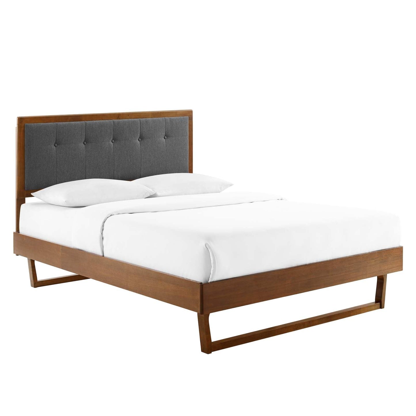 Bed | CasaFoyer Willow Tufted Wood King Platform Bed | Mid-Century Inspired | Button Tufted Headboard | Sturdy Construction | No Box Spring Needed | Walnut Charcoal | 601 lbs Weight Capacity | casafoyer.myshopify.com