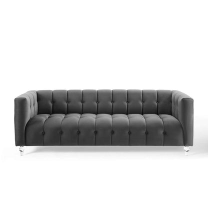 sofas | CasaFoyer Mesmer Channel Tufted Button Performance Velvet Upholstered Sofa | Vintage Glamour | Stain-Resistant | Premium Seating | Charcoal | casafoyer.myshopify.com