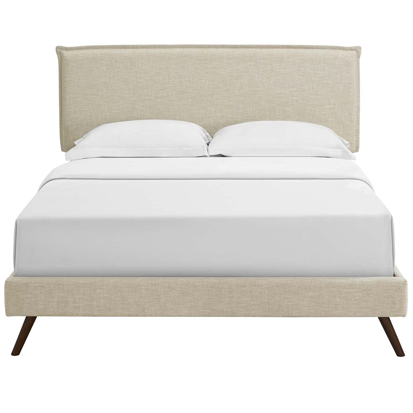 bed frames | CasaFoyer Amaris Platform Bed | Solid Wood Frame | Polyester Upholstery | Tapered Legs | Headboard | Memory Foam Compatible | Queen Size | Beige | casafoyer.myshopify.com