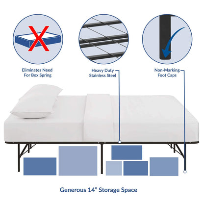 Bed | CasaFoyer Horizon Metal Bed Frame | Stainless Steel, 14 Clearance, 1300 lbs Capacity | No Box Spring Needed | Easy Assembly | Queen Size | casafoyer.myshopify.com