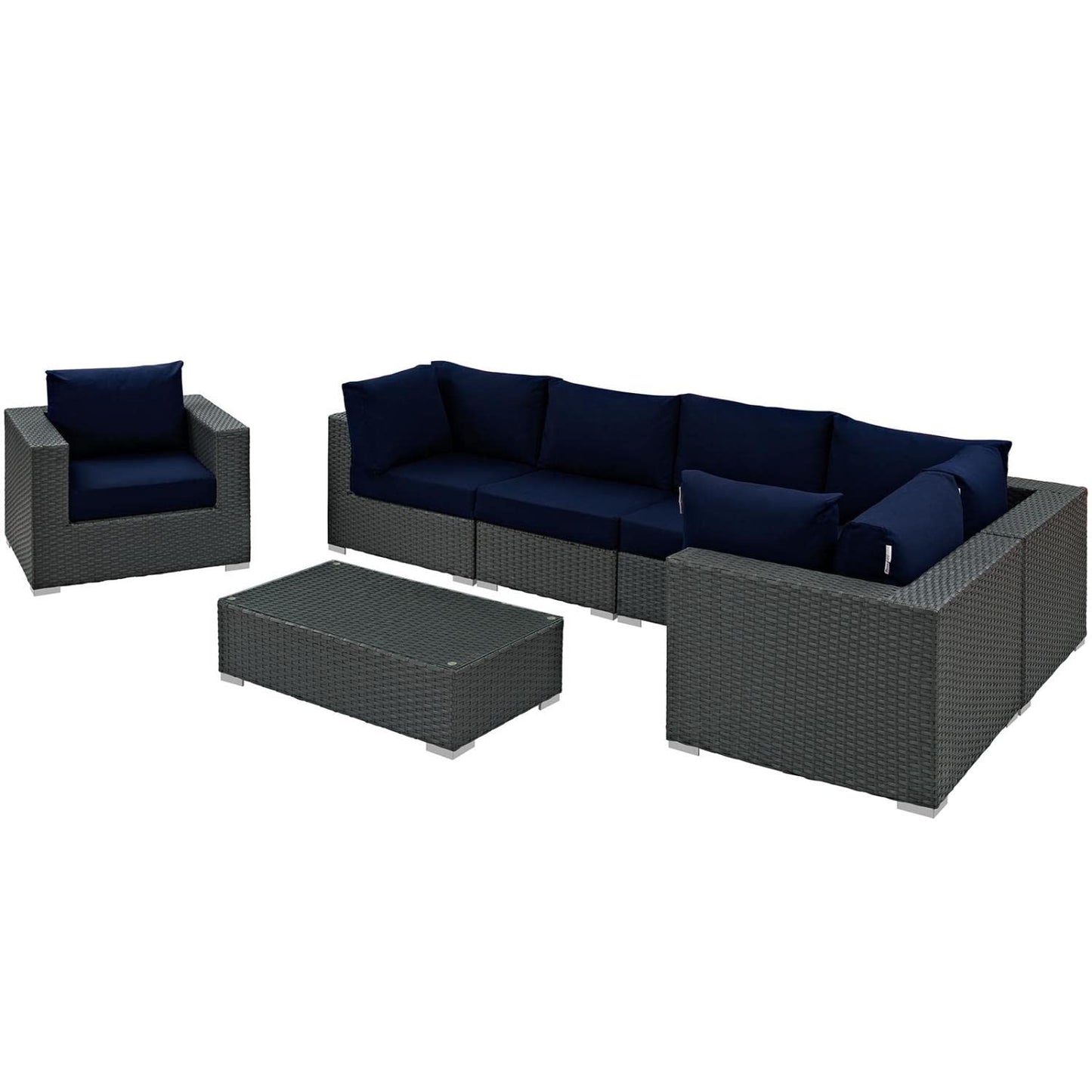 kitchen and dining room sets | CasaFoyer Sojourn Outdoor Patio Furniture Set | Sunbrella Cushions | Synthetic Rattan | UV Protection | Aluminum Frame | Includes Armchair, Coffee Table, Corners, Armless Chairs | casafoyer.myshopify.com