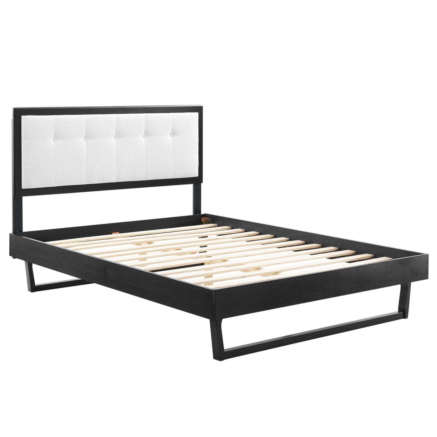 bed frames | CasaFoyer Willow Tufted Wood Queen Platform Bed | Contemporary Charm | Mid-Century Inspired | Durable Construction | Wood Slat Support System | Easy Assembly | Black White | casafoyer.myshopify.com
