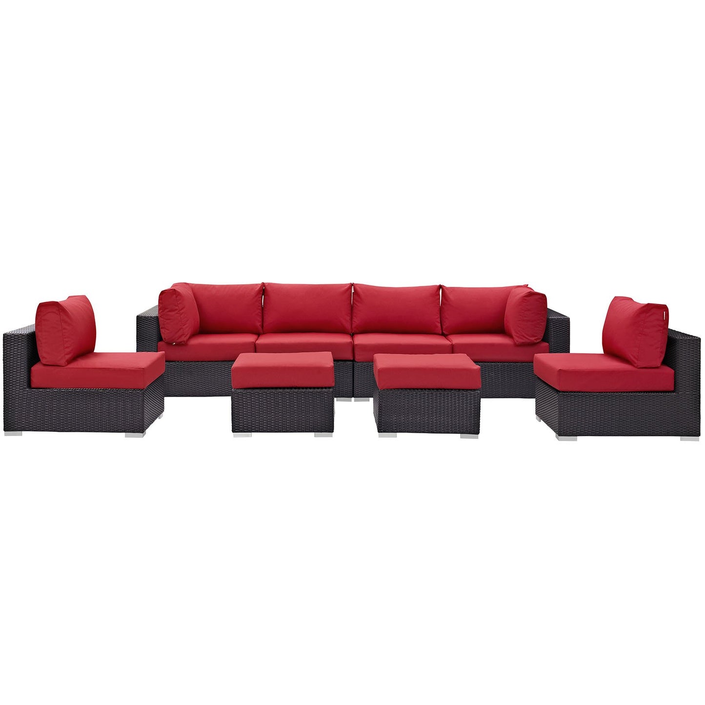 kitchen and dining room sets | CasaFoyer Convene Outdoor Sectional Set | Durable Rattan & Aluminum Frame | All-Weather Cushions | 8 Piece Patio Sofa Set | Espresso Red | casafoyer.myshopify.com