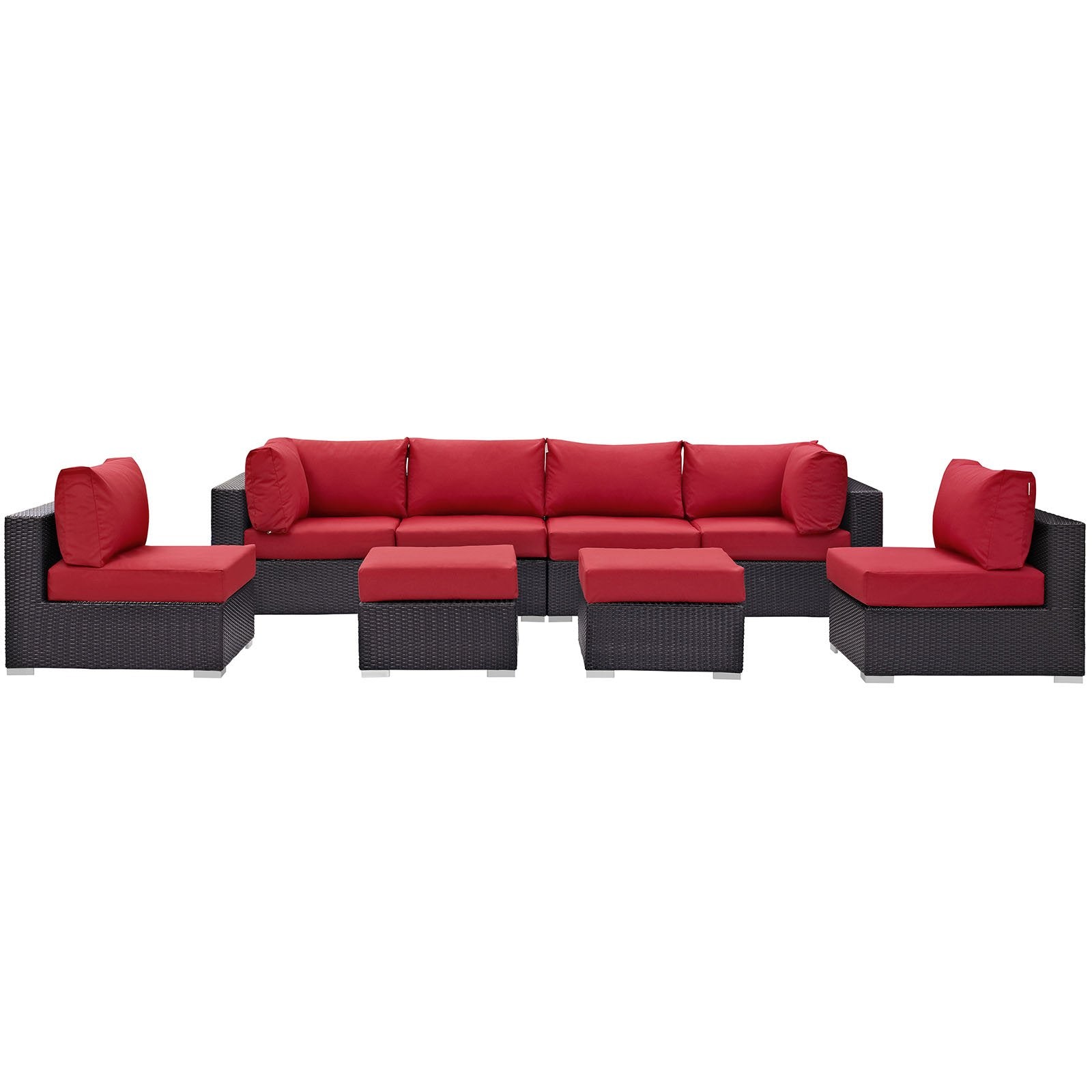 kitchen and dining room sets | CasaFoyer Convene Outdoor Sectional Set | Durable Rattan & Aluminum Frame | All-Weather Cushions | 8 Piece Patio Sofa Set | Espresso Red | casafoyer.myshopify.com