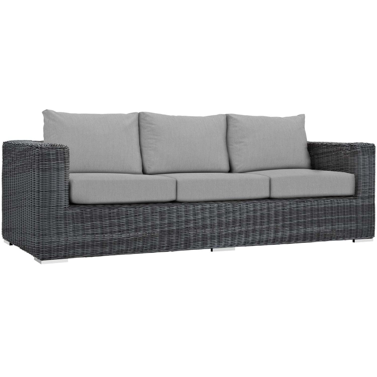 Patio Furniture Sets | Summon Outdoor Patio Sectional Sofa Set | Two-Tone Rattan | Sunbrella Cushions | Aluminum Frame | Coffee Table | Ottoman | Sofa | Canvas Gray | casafoyer.myshopify.com