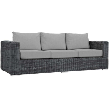 Patio Furniture Sets | Summon Outdoor Patio Sectional Sofa Set | Two-Tone Rattan | Sunbrella Cushions | Aluminum Frame | Coffee Table | Ottoman | Sofa | Canvas Gray | casafoyer.myshopify.com